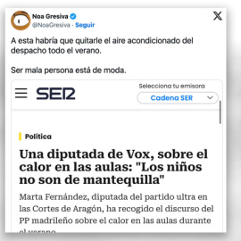 Críticas por las palabras de una diputada de Vox en Aragón sobre el calor en las aulas.