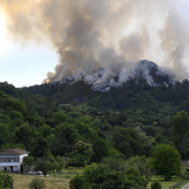 Vista del incendio de el Grado desde Peñaflor en Asturias el pasado sábado.