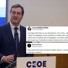 Fotomontaje de Antonio Garamendi, presidente de la CEOE, en la jornada sobre el "absentismo".