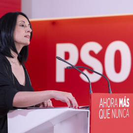 Rebeca Torró, secretaria de Organización del PSOE, durante la rueda de prensa celebrada el lunes en Ferraz.