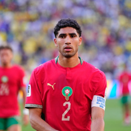 Achraf Hakimi, de Marruecos, en el partido del Grupo C de la Copa Mundial de la FIFA 2026 entre Brasil y Marruecos..