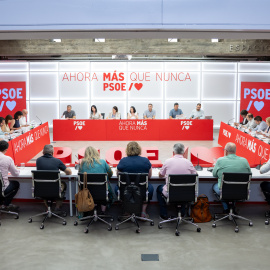 Reunión de la Secretaría de Organización del PSOE en Ferraz con los secretarios de Organización territoriales el pasado miércoles.