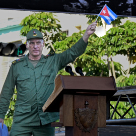 El presidente de Cuba, Miguel Diaz-Canel, durante el 65 aniversario de la declaración de la Revolución Cubana, el 16 de abril de 2026.