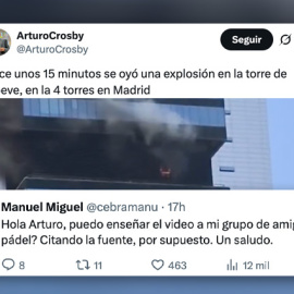 Las desternillantes respuestas que parodian a los medios que han pedido usar el vídeo de un ciudadano del incendio de la Torre Moeve.