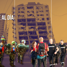 Fotomontaje con las imágenes de rescatistas salvadoreños y españoles a su llegada a Venezuela.
