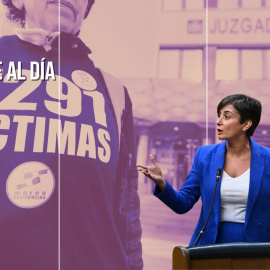 Montaje de la ministra de Vivienda, Isabel Rodríguez, con el fondo de una denunciante del 'caso residencias'.