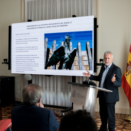 El ministro de Política Territorial y Memoria Democrática, Ángel Víctor Torres, durante la presentación de los nuevos vestigios contrarios a la Memoria Democrática, en la sede del Ministerio de Política Territorial y Memoria Democrática, a 30 de junio de