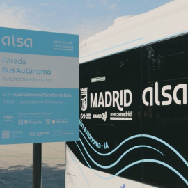 Parada informativa del autobús autónomo en Mercamadrid