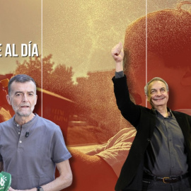 Montaje del coordinador federal de IU, Antonio Maíllo, y el expresidente del Gobierno José Luis rodríguez Zapatero, sobre un niño jugando con agua en plena ola de calor.