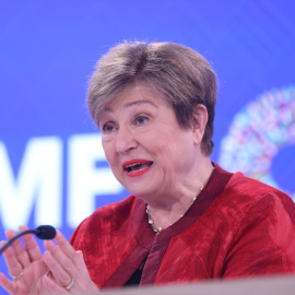 Kristalina Georgieva, directora del Fondo Monetario Internacional, durante una rueda de prensa, a 14 de abril de 2026.