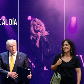 Montaje del presidente de EEUU, Donald Trump, y la líder de Aliança Catalana, Sílvia Orriols, sobre un fondo de la cantante Bonnie Tyler,