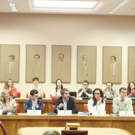Alberto Ibáñez, Verónica Barbero, Pablo Bustinduy, Ernest Urtasun, Mónica García, y  Antonio Maíllo, este lunes 13 de julio en el Congreso