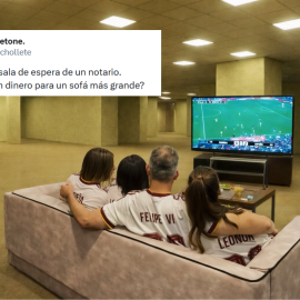 Una imagen creada por IA en la que simulan a la familia real en la película 'Backrooms'.