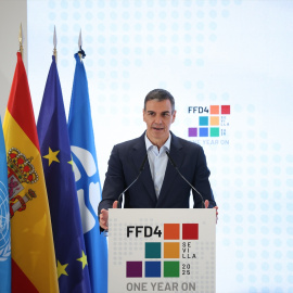 El presidente del Gobierno, Pedro Sánchez, en la inauguración oficial de la nueva sede de ONU Turismo, a 29 de junio de 2026.