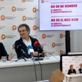 Imatge d'arxiu d'una roda de premsa de Societat Civil Catalana (SCC) celebrada el setembre del 2023. 12/09/2023
