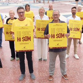 Representants de les entitats que convoquen la manifestació independentista de l'11 de setembre del 2026, aquest dimarts a la plaça Catalunya de Barcelona. 21/07/2026