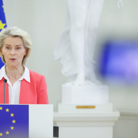 La presidenta de la Comisión Europea, Ursula von der Leyen, durante un acto en Lituania en mayo.