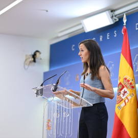 La portavoz de Podemos en el Congreso de los Diputados, Ione Belarra, durante una rueda de prensa en el Congreso de los Diputados, a 14 de julio de 2026