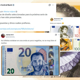 Montaje con varios twits sobre el rediseño de los billetes de euro.