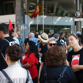 Concentració de la CGT i de familiars de Montse Aguilar davant dels serveis territorials de Treball, a Barcelona. 28/07/2026