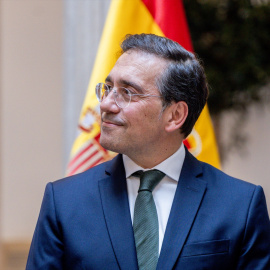 El ministro de Asuntos Exteriores, Unión Europea y Cooperación, José Manuel Albares, durante una reunión con el secretario de Estado de Asuntos Exteriores de la Commonwealth.