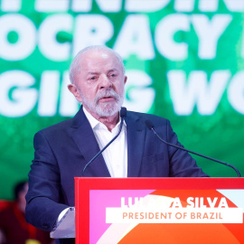 El presidente de Brasil, Luiz Inácio Lula da Silva, interviene durante el Global Progressive Mobilisation, a 18 de abril de 2026.