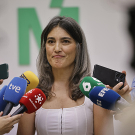 La portavoz de Más Madrid en la Asamblea, Manuela Bergerot, ofrece declaraciones a la prensa para valorar la actualidad política madrileña.