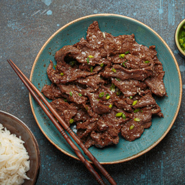 Receta de bulgogi o carne marinada coreana.