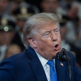 El presidente Trump en su comparecencia en Long Island (Nueva York).