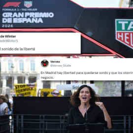 Fotomontaje de Isabel Díaz Ayuso con la cuenta atrás de MADRING y tuits.