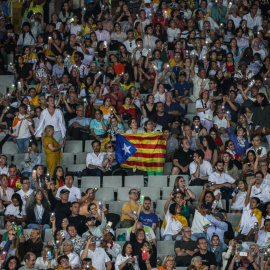 Una estelada a l'Estadi Olímpic Lluís Companys. 09/06/2026
