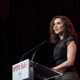 Isabel Díaz Ayuso interviene durante la presentación de la nueva campaña turística internacional de Madrid, en el Teatro Magno, a 2 de septiembre de 2026, en Madrid.