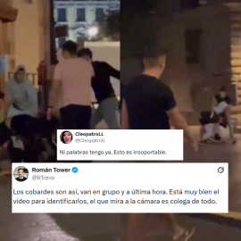 Fotomontaje con fragmentos del vídeo en el que un grupo ultra agrede a dos militantes .