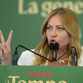 Giorgia Meloni, habla durante el Festival Nacional de la Juventud 2026.