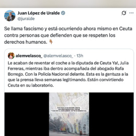 Las redes reaccionan tras el ataque al coche de una diputada en Ceuta.
