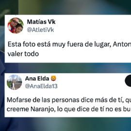 Respuestas a tuit de Antonio Naranjo con un un fotomontaje de Begoña Gómez.