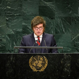 Fotografía cedida por Naciones Unidas que muestra a Javier Milei, hablando ante la Asamblea General de las Naciones Unidas, a 23 de septiembre de 2026, en Nueva York.
