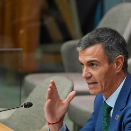 El jefe del Gobierno español, Pedro Sánchez, habla en el foro 'Protección de los niños en la era de la IA' este martes, en el marco de la Asamblea General de Naciones Unidas en Nueva York