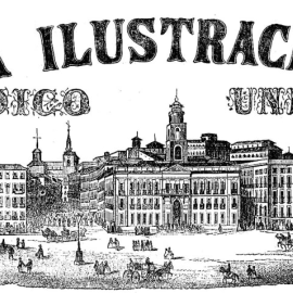 La fachada meridional de la puerta del Sol en 1849. A la derecha de la Casa de Correos, las Casas del Maragato.