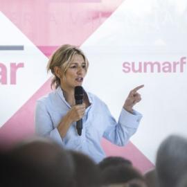 La vicepresidenta segunda del Gobierno y ministra de Trabajo y Economía Social, Yolanda Díaz, interviene durante la presentación de su proyecto 'Sumar'. -Jorge Gil / Europa Press