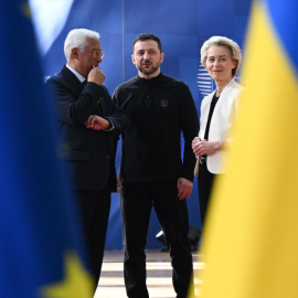 El presidente del Consejo Europeo, António Costa, el líder ucraniano, Volodímir Zelenski, y la presidenta de la Comisión Europea, Ursula von der Leyen.SIERAKOWSKI FREDERIC / European Co / DPA / EP