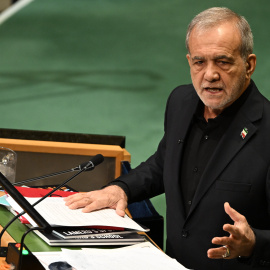 El presidente iraní, Masoud Pezeshkian, en un discurso en la Asamblea de las Naciones Unidas, a 23 de septiembre de 2026.