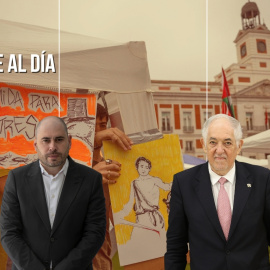 Montaje del ex delegado del Gobierno en Ceuta, Miguel Ángel Pérez Triano, y el presidente del Tribunal Constitucional, Cándido Conde Pumpido, sobre un fondo de las acampadas en la Plaza del Sol.