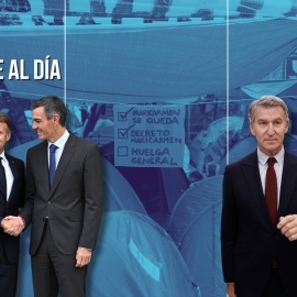 Fotomontaje con imágenes de Emmanuel Macron, Pedro Sánchez y Alberto Núñez Feijóo.