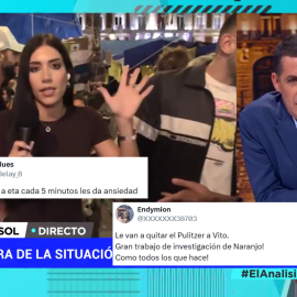Fotomontaje de una captura del programa de Telemadrid de Antonio Naranjo y tuits.