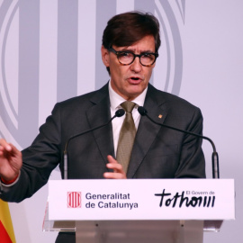 El president de la Generalitat, Salvador Illa, després de la reunió de seguiment del pla Inuncat celebrada aquest dilluns al Departament d'Interior. 05/10/2026