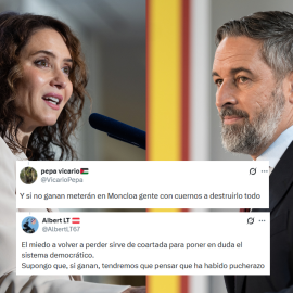 Imágenes de Isabel Díaz Ayuso y Santiago Abascal con tuits.