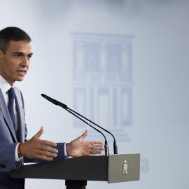 El presidente del Gobierno, Pedro Sánchez, comparece en rueda de prensa tras la reunión del Consejo de Ministros, este martes en el Palacio de la Moncloa