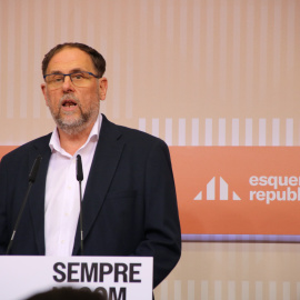 El president d'ERC, Oriol Junqueras, en roda de premsa després de la resolució del TC