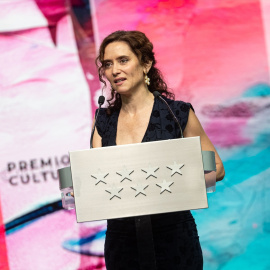 La presidenta de la Comunidad de Madrid, Isabel Díaz Ayuso, interviene durante la entrega de los XXIV Premios de Cultura del Gobierno regional, en Teatros del Canal, a 21 de septiembre de 2026, en Madrid